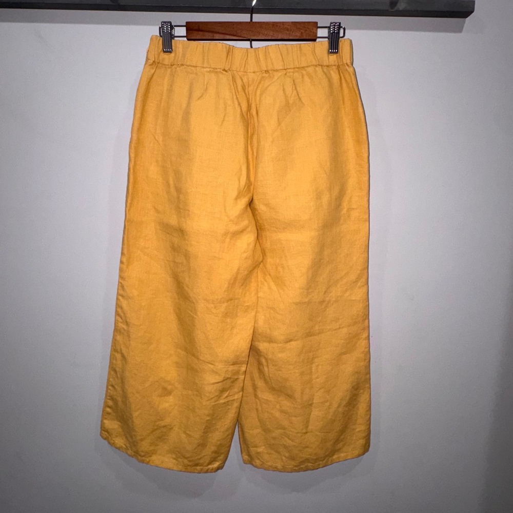 J.Jill Love Linen Pants Womens XS Petite Mustard Yellow Excellent Wide Leg Crop - Picture 3 of 10